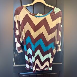 Auditions Brown and Blue Chevron Long Sleeve Top